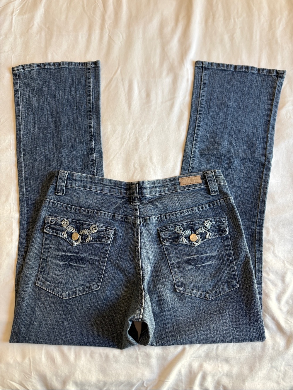 BQB Floral Embroidered Bootcut Jeans Y2K Mid Rise Vintage Grunge Indie